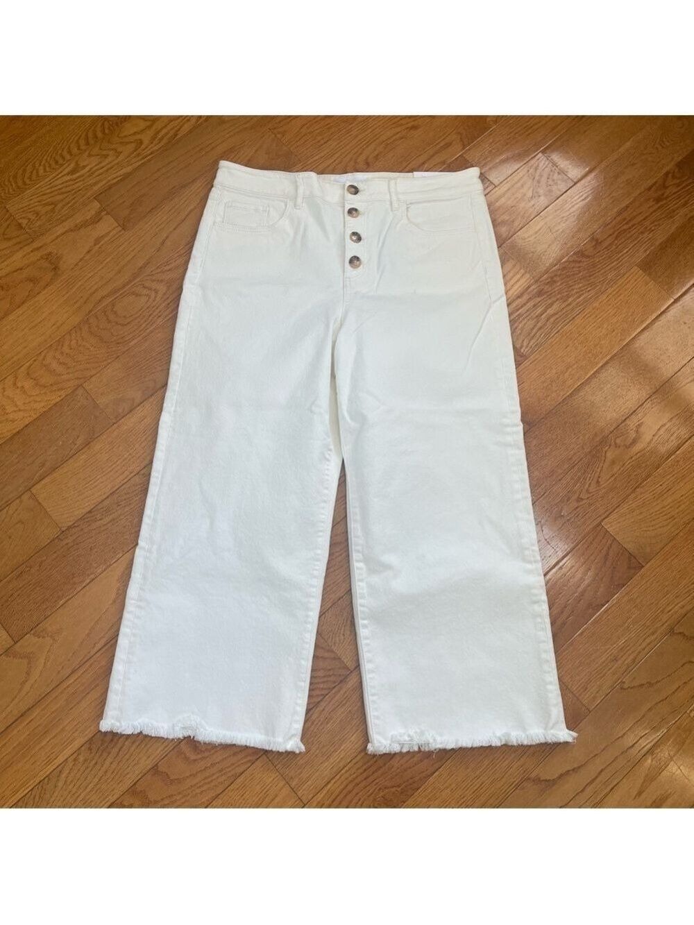 Ann Taylor LOFT High Waist Wide Leg Crop Jeans White Size 12P/31 - Picture 3 of 13